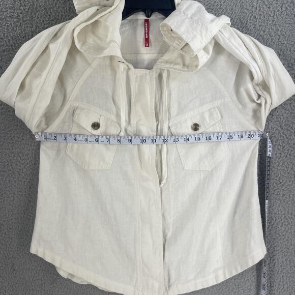 Unionbay Hooded Jacket Womens Medium cream Linen Blend Shacket Button Pockets - Picture 3 of 11
